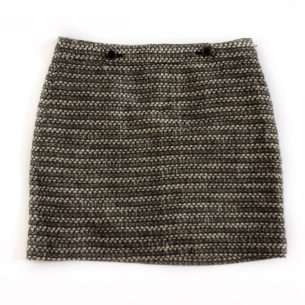 New Loft Tweed Pencil Mini Skirt Two Button Stripe
